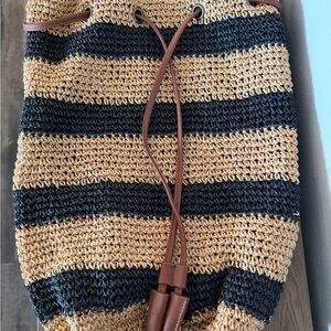 Striped Woven Drawstring Bag